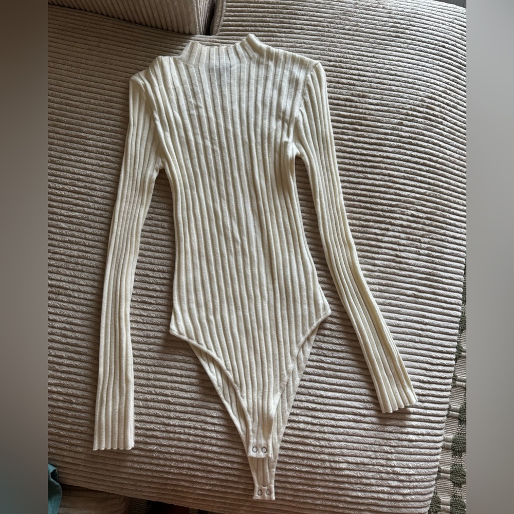Forever 21 Cream Mock Neck Sweater Bodysuit
